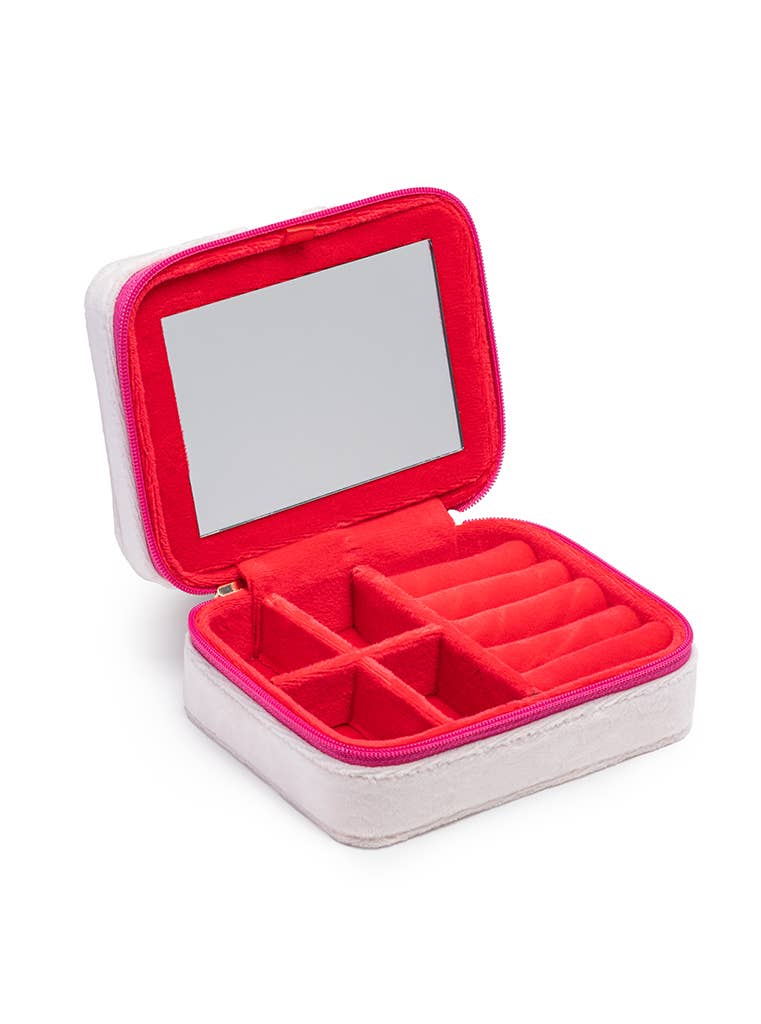 Velvet Jewelry Zip Case / Organizer - Queen of Hearts - White - The Edit LLC