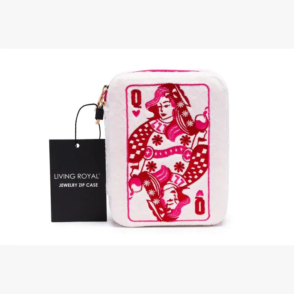 Velvet Jewelry Zip Case / Organizer - Queen of Hearts - White - The Edit LLC