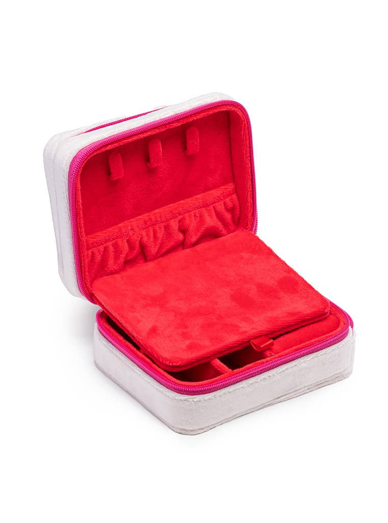Velvet Jewelry Zip Case / Organizer - Queen of Hearts - White - The Edit LLC