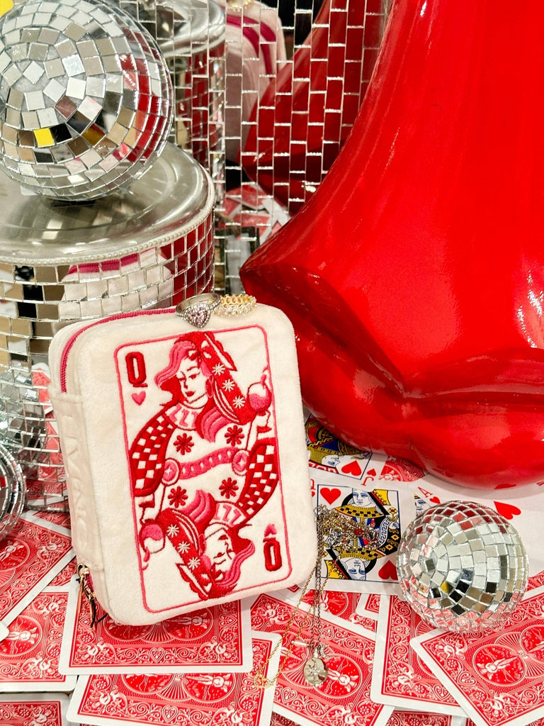 Velvet Jewelry Zip Case / Organizer - Queen of Hearts - White - The Edit LLC