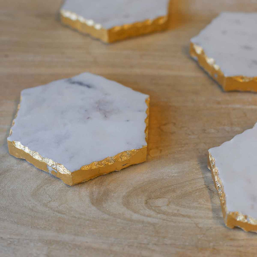 Vernazza Marble Coasters White/Gold 4x4 Set of 4 - The Edit LLC