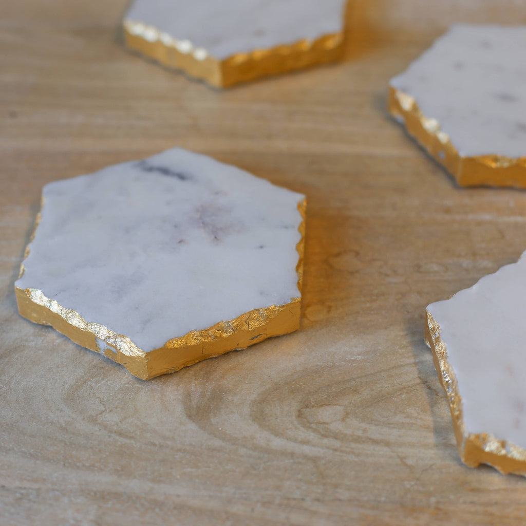 Vernazza Marble Coasters White/Gold 4x4 Set of 4 - The Edit LLC