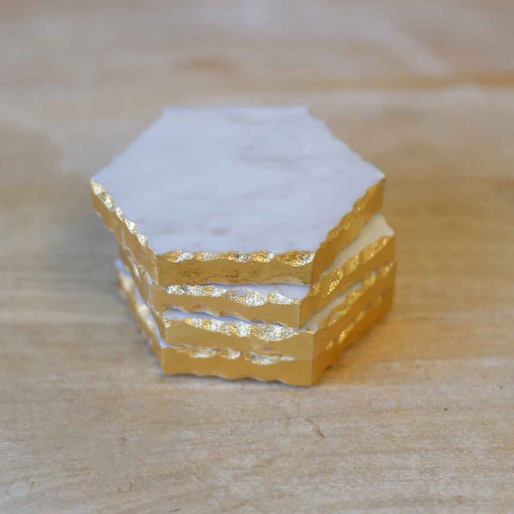 Vernazza Marble Coasters White/Gold 4x4 Set of 4 - The Edit LLC