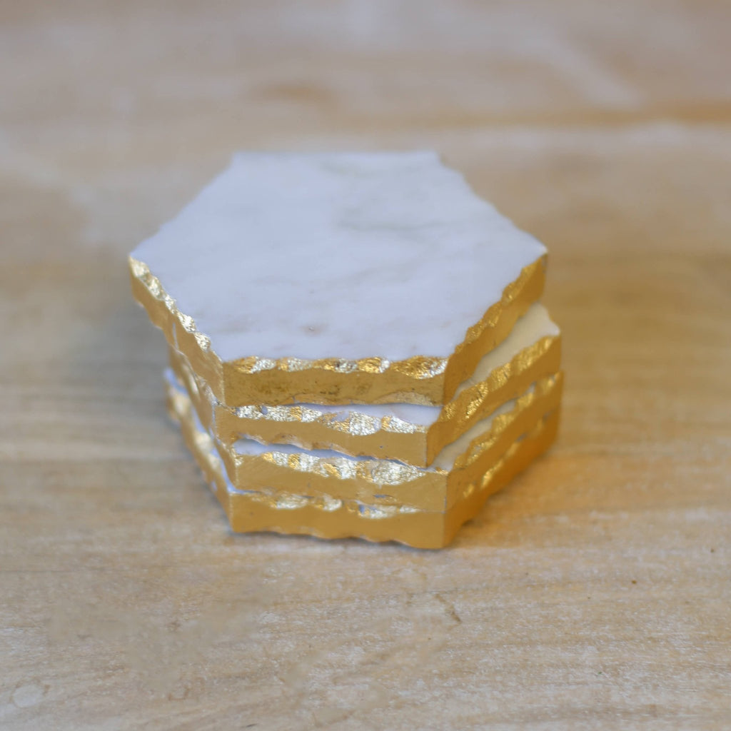 Vernazza Marble Coasters White/Gold 4x4 Set of 4 - The Edit LLC