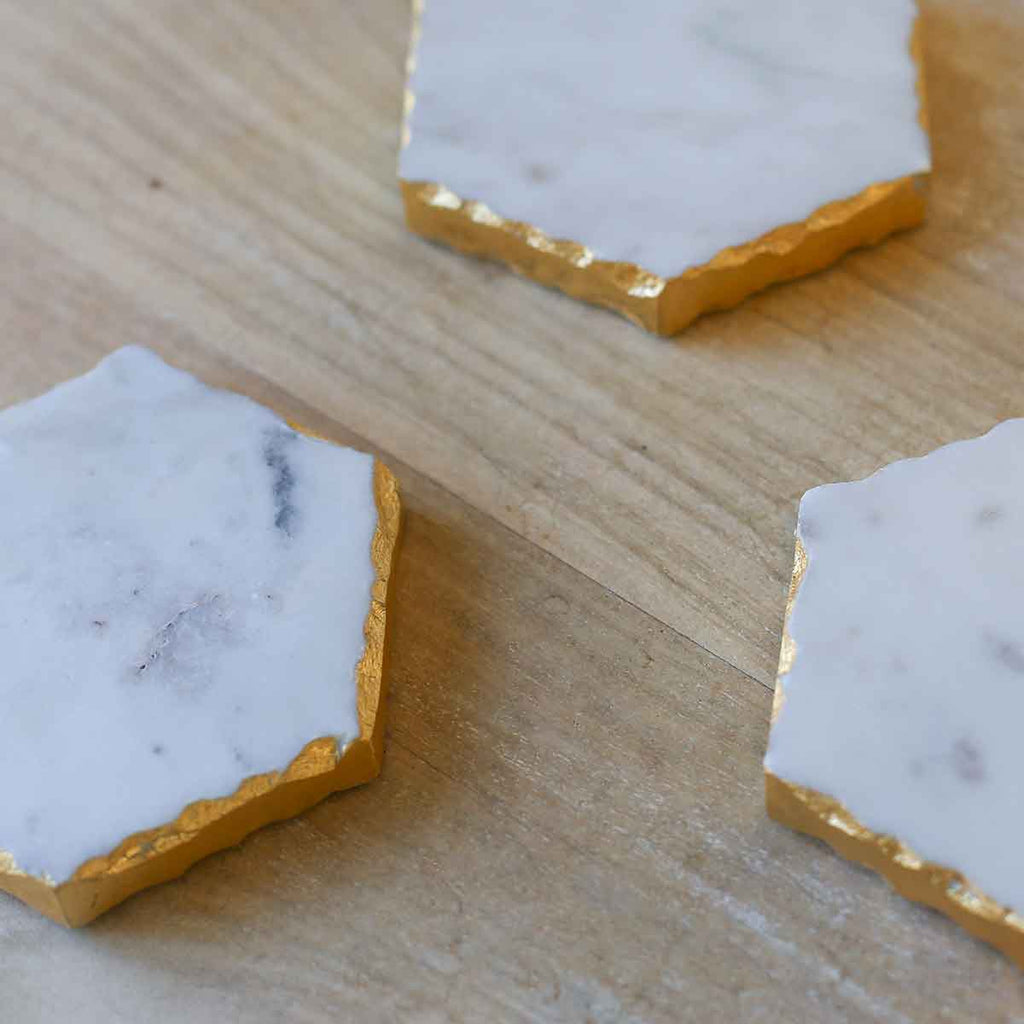 Vernazza Marble Coasters White/Gold 4x4 Set of 4 - The Edit LLC