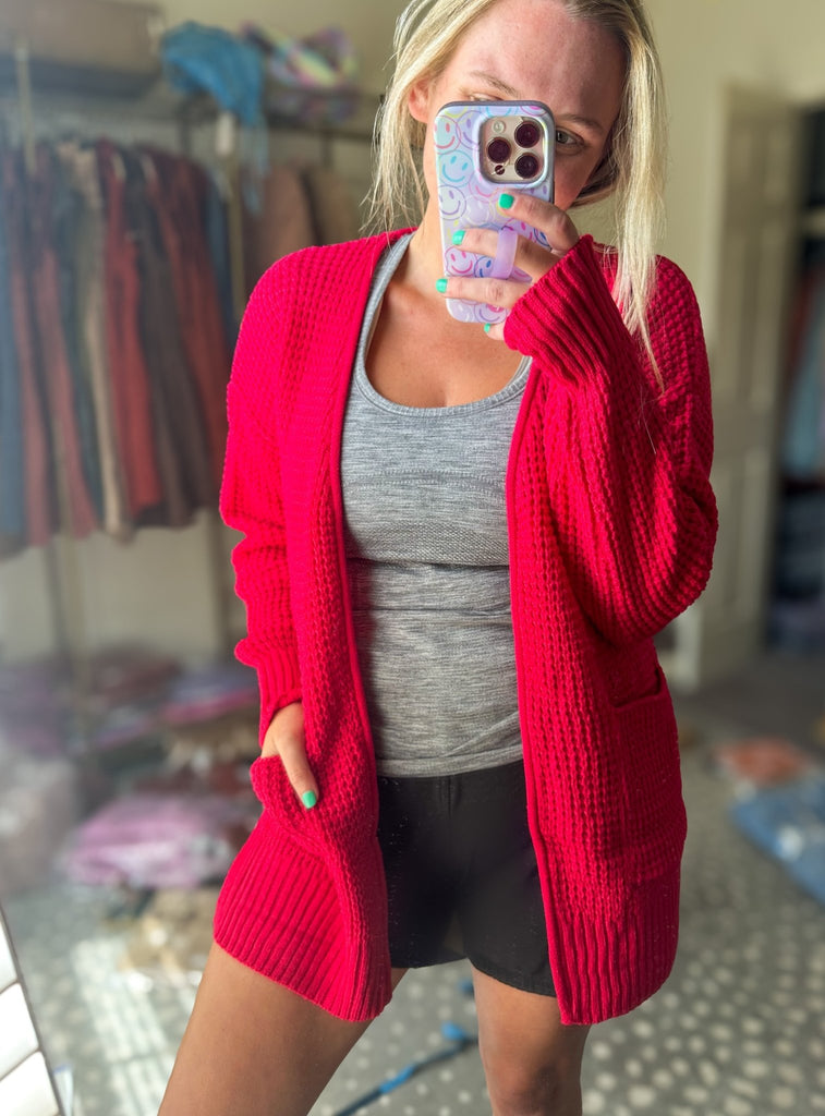 Viva Magenta Open Pocket Cardigan - The Edit LLC