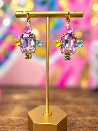 WAFA Pink Multi Stone Quad Earrings - The Edit LLC