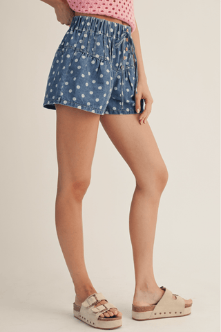 Washed Denim Polka Dot Shorts - The Edit LLC