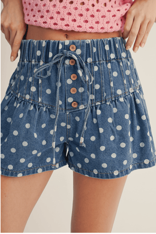 Washed Denim Polka Dot Shorts - The Edit LLC
