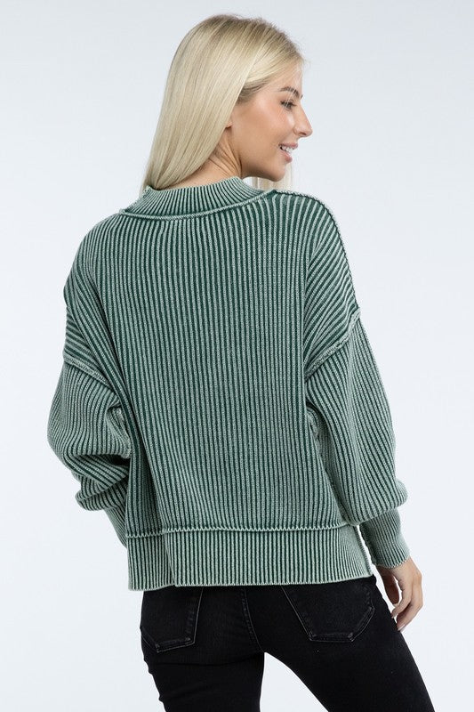 Washed Side Slit Oversized Cropped Sweater - The Edit LLC