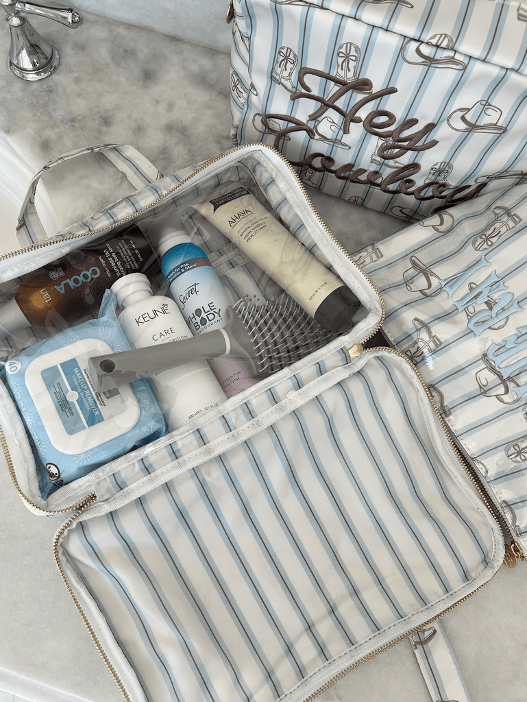 Western Blues Striped - Clear Coat Toiletry Case - The Edit LLC