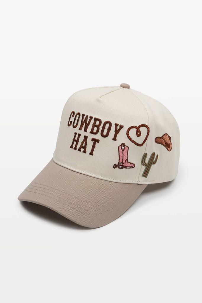 WESTERN COWBOY HAT icons Embroidery Two Tone Baseball Cap: Beige - The Edit LLC