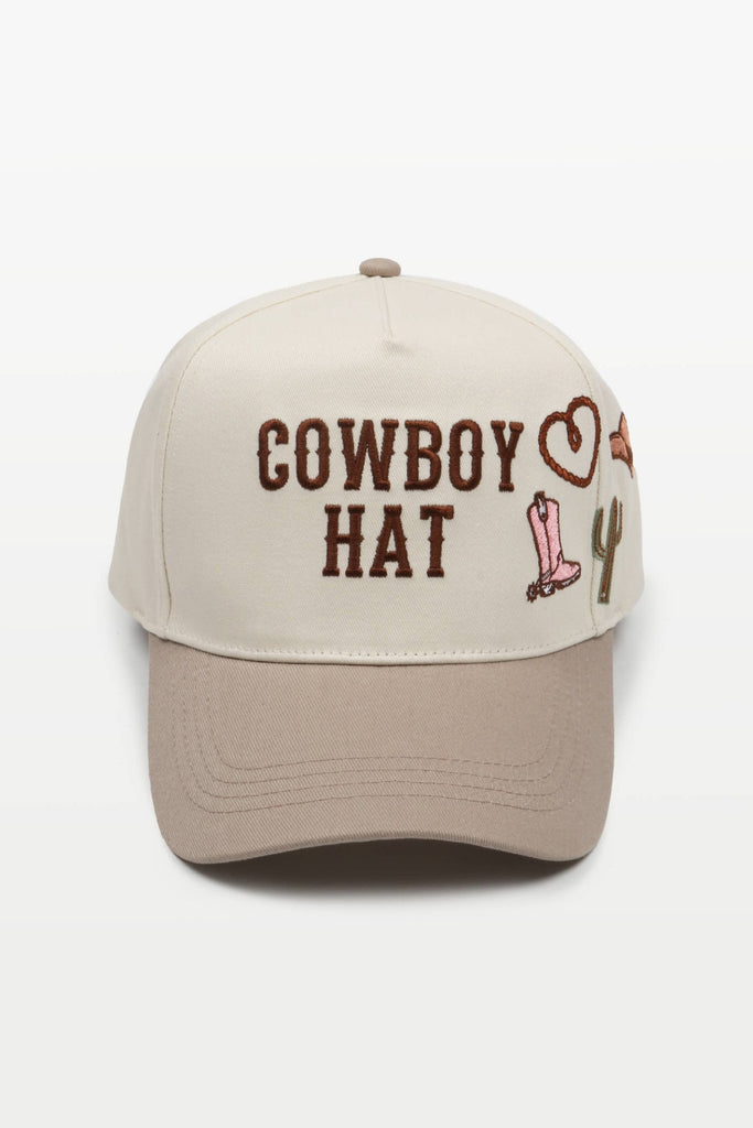 WESTERN COWBOY HAT icons Embroidery Two Tone Baseball Cap: Beige - The Edit LLC