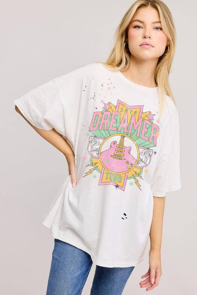 White 1974 Dreamer Tour Graphic S/S Oversized Seamless Tee - The Edit LLC
