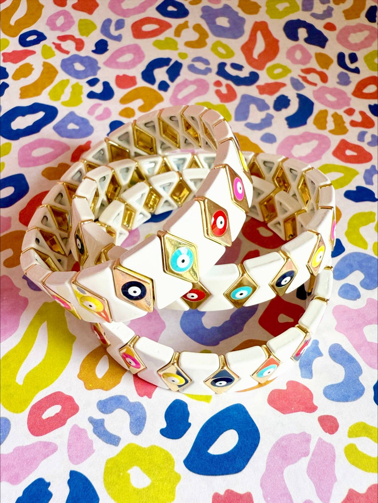 White and Gold Tile Bracelet - The Edit LLC