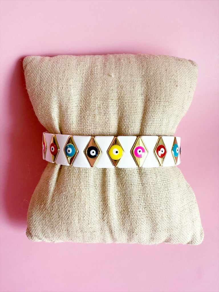 White and Gold Tile Bracelet - The Edit LLC