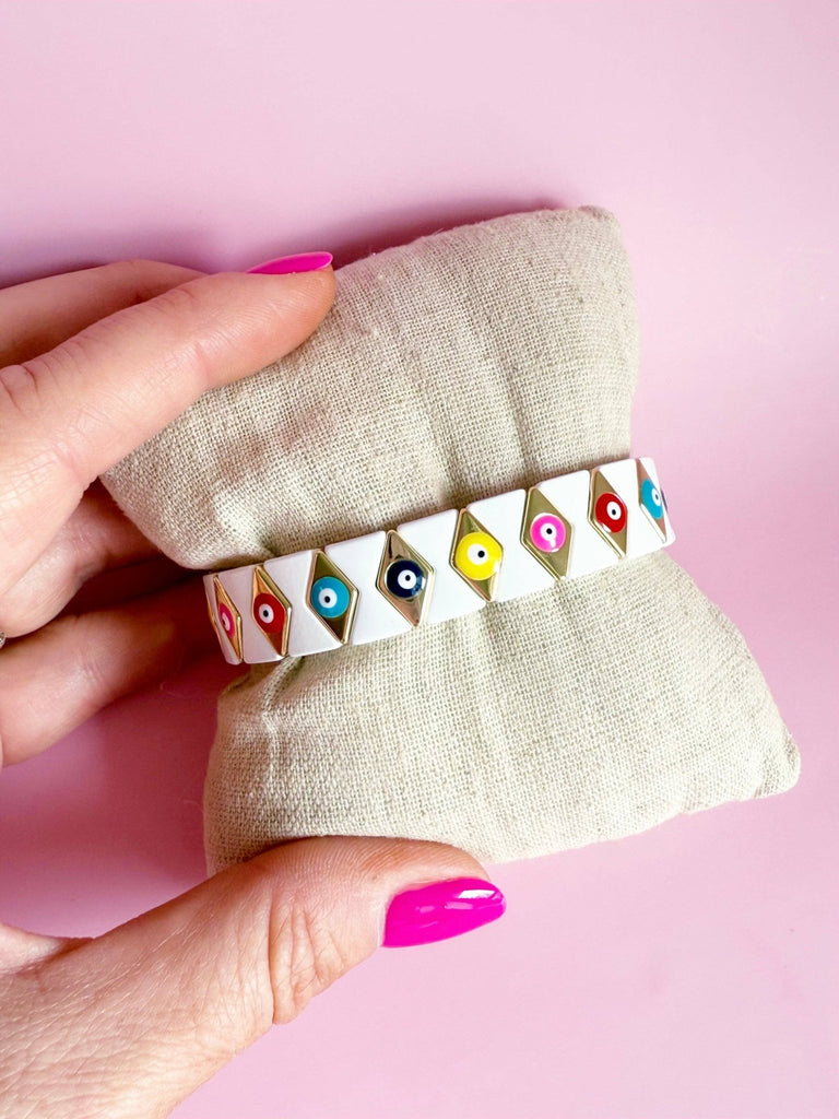 White and Gold Tile Bracelet - The Edit LLC