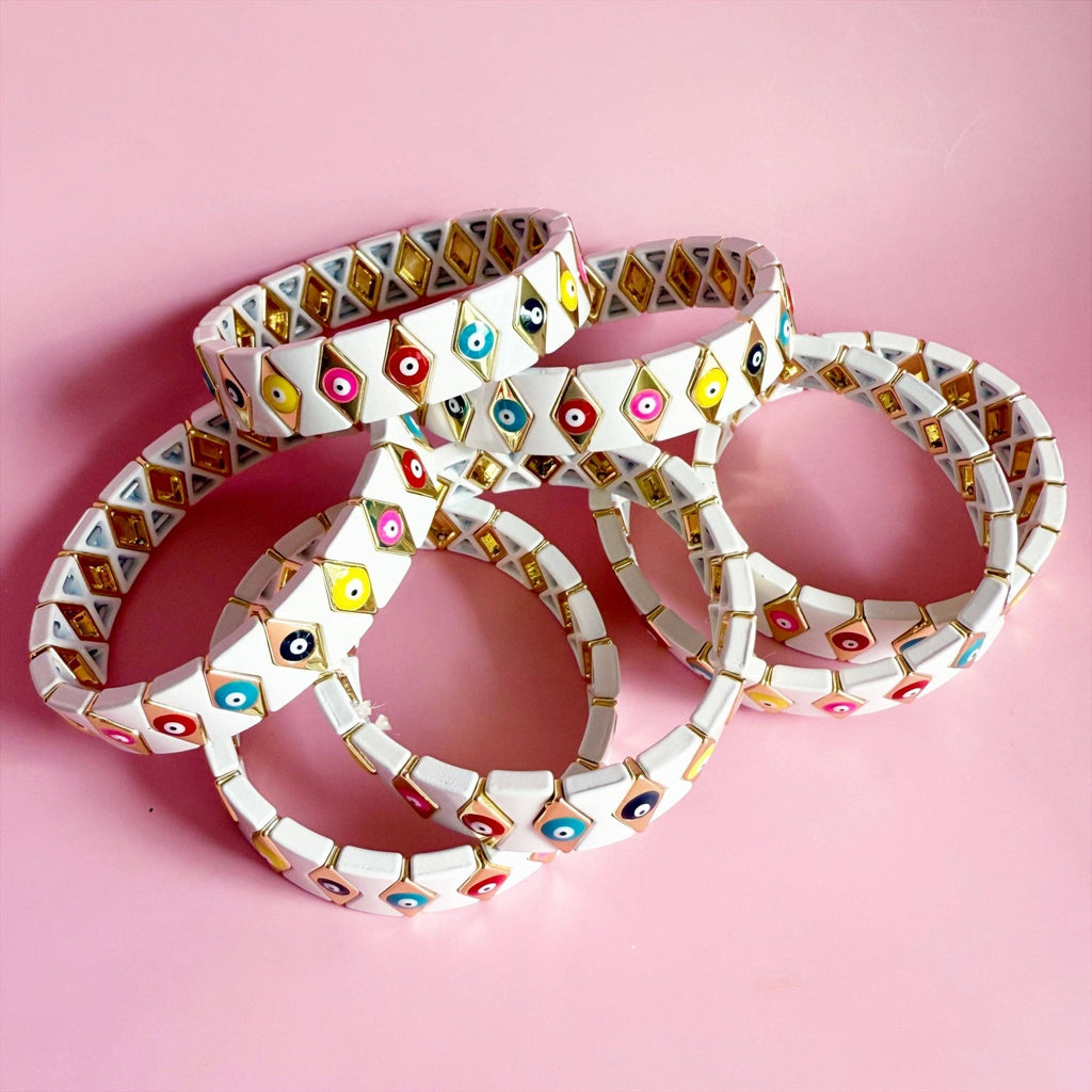 White and Gold Tile Bracelet - The Edit LLC
