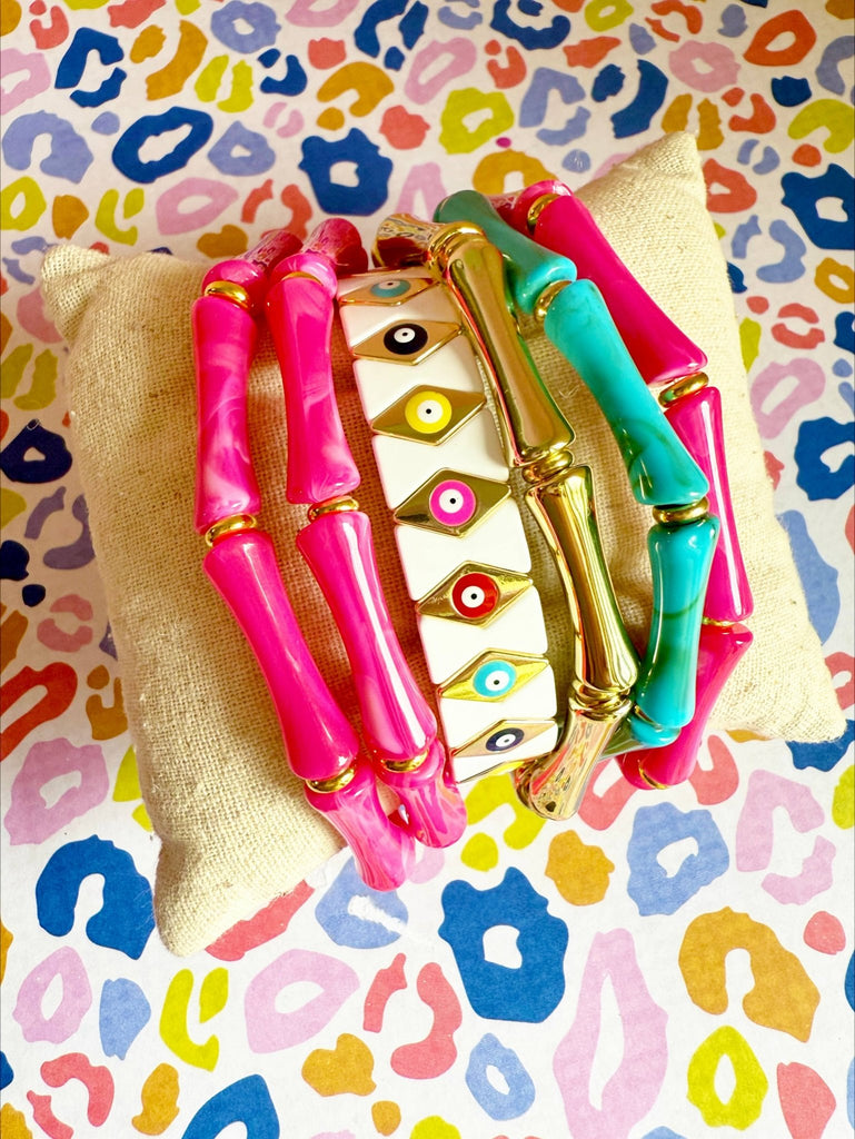 White and Gold Tile Bracelet - The Edit LLC