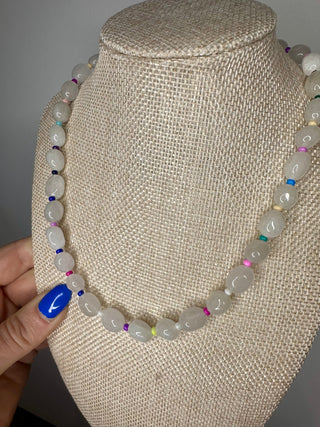 White Beaded Necklace/Multi - The Edit LLC