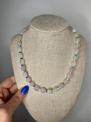 White Beaded Necklace/Multi - The Edit LLC