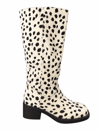 White Black JAMI - Printed Knee-High Block Heel Boots - The Edit LLC