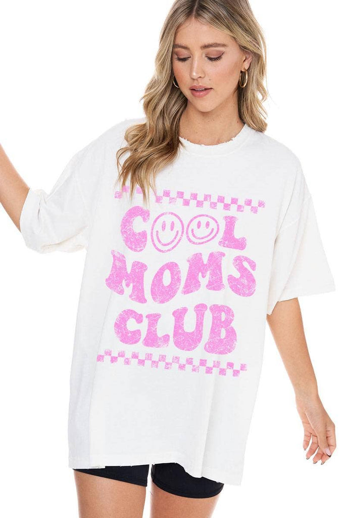 White Cool Moms Club Graphic Oversized Tee - The Edit LLC