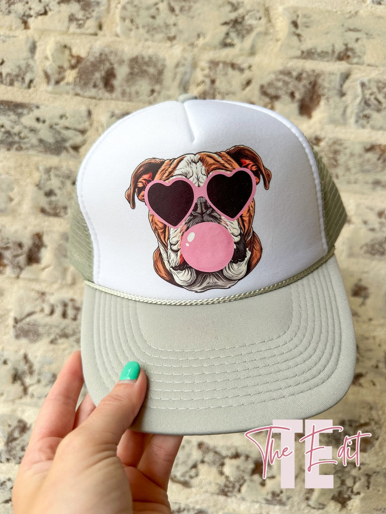 White/Grey Bulldog Trucker Hat - The Edit LLC