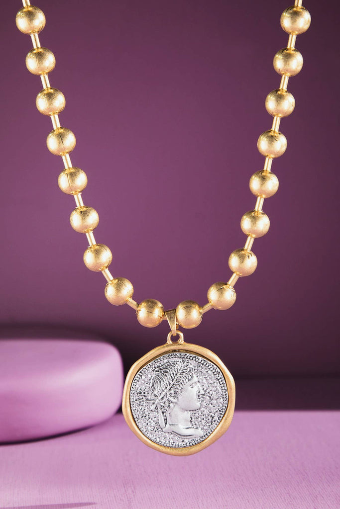 Worn Gold Ball Chain Necklace with Pendant - The Edit LLC