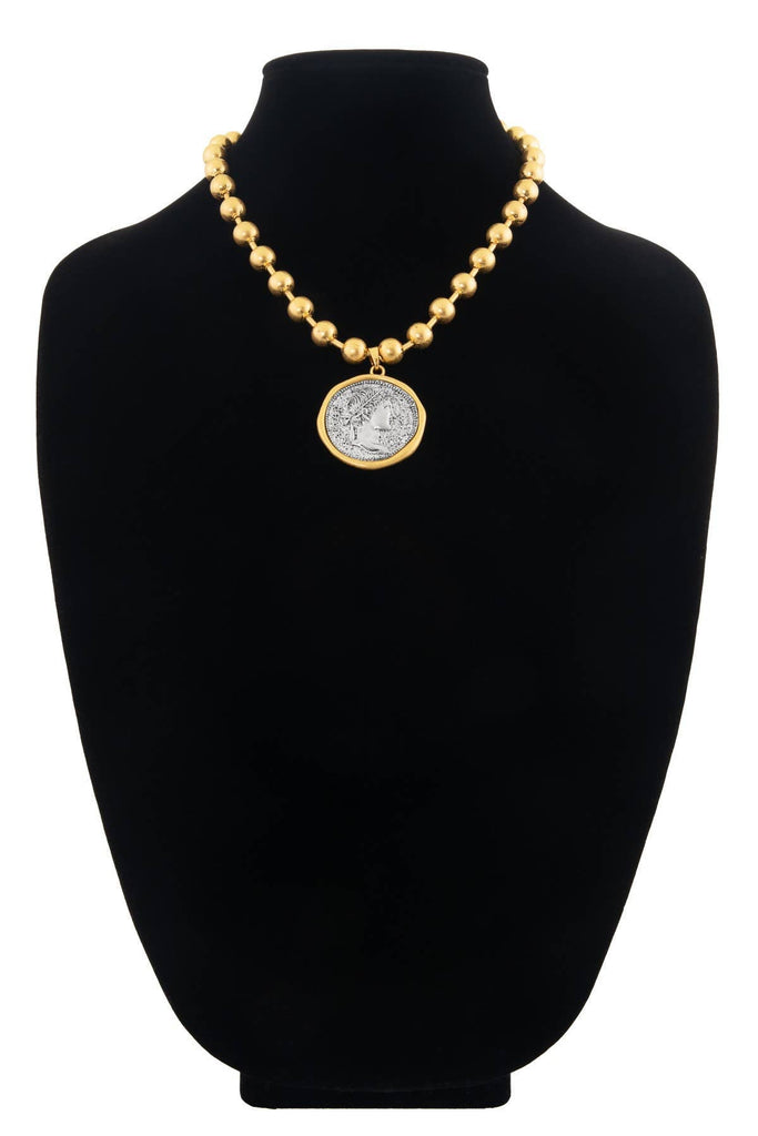 Worn Gold Ball Chain Necklace with Pendant - The Edit LLC