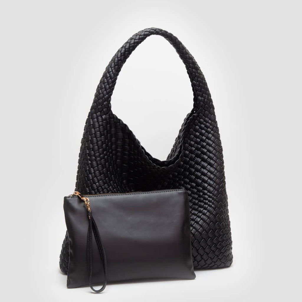 Woven Braided Shoulder Bag With Wristlet Pouch: GOLD / ONESIZE - The Edit LLC
