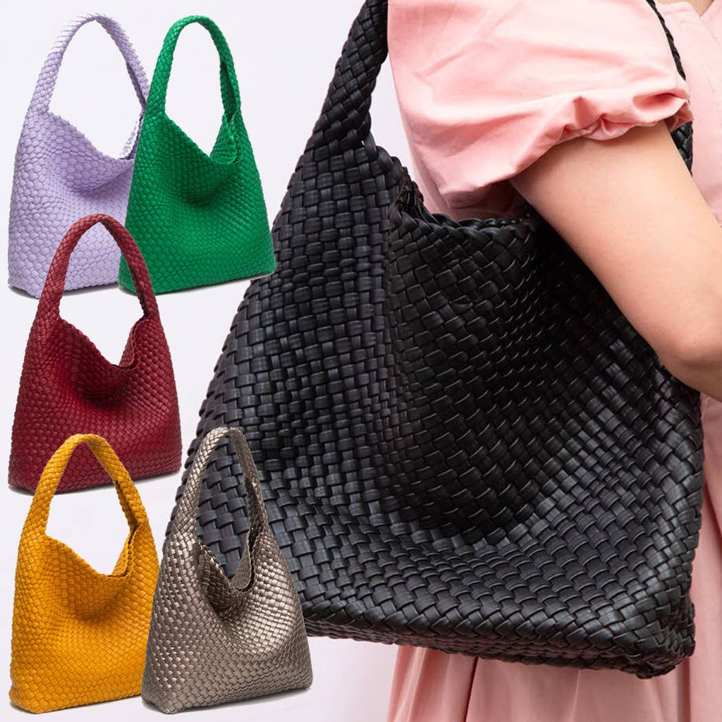 Woven Braided Shoulder Bag With Wristlet Pouch: GOLD / ONESIZE - The Edit LLC