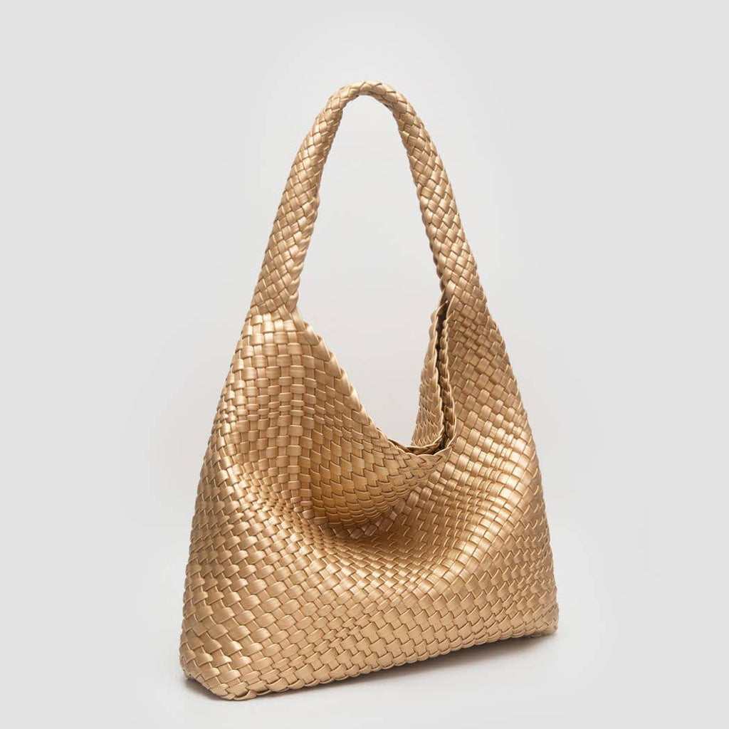 Woven Braided Shoulder Bag With Wristlet Pouch: GOLD / ONESIZE - The Edit LLC