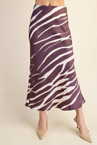 Zebra Print High-Waist Midi Skirt: Brown - The Edit LLC