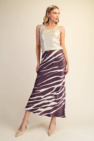 Zebra Print High-Waist Midi Skirt: Brown - The Edit LLC