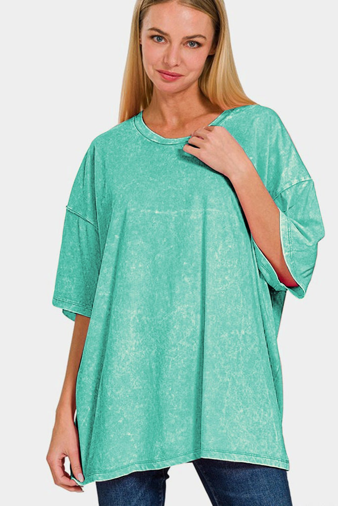 Zenana Full Size Washed Round Neck Drop Shoulder Oversized T-Shirt - The Edit LLC