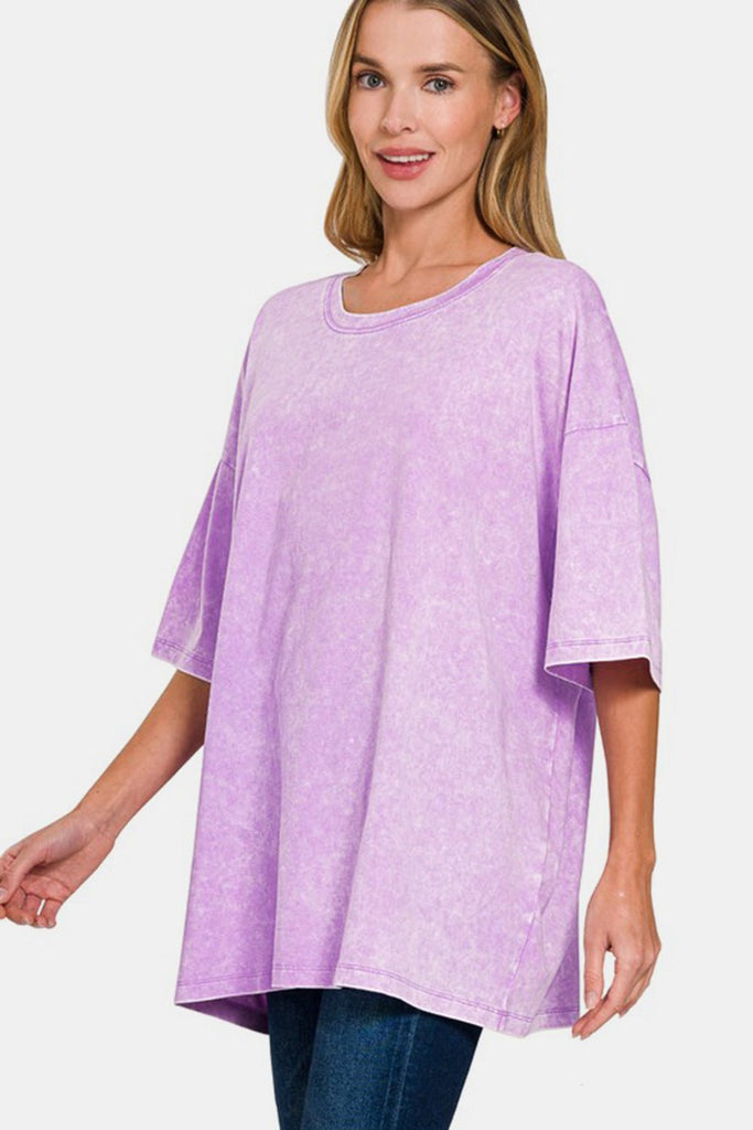 Zenana Full Size Washed Round Neck Drop Shoulder Oversized T-Shirt - The Edit LLC