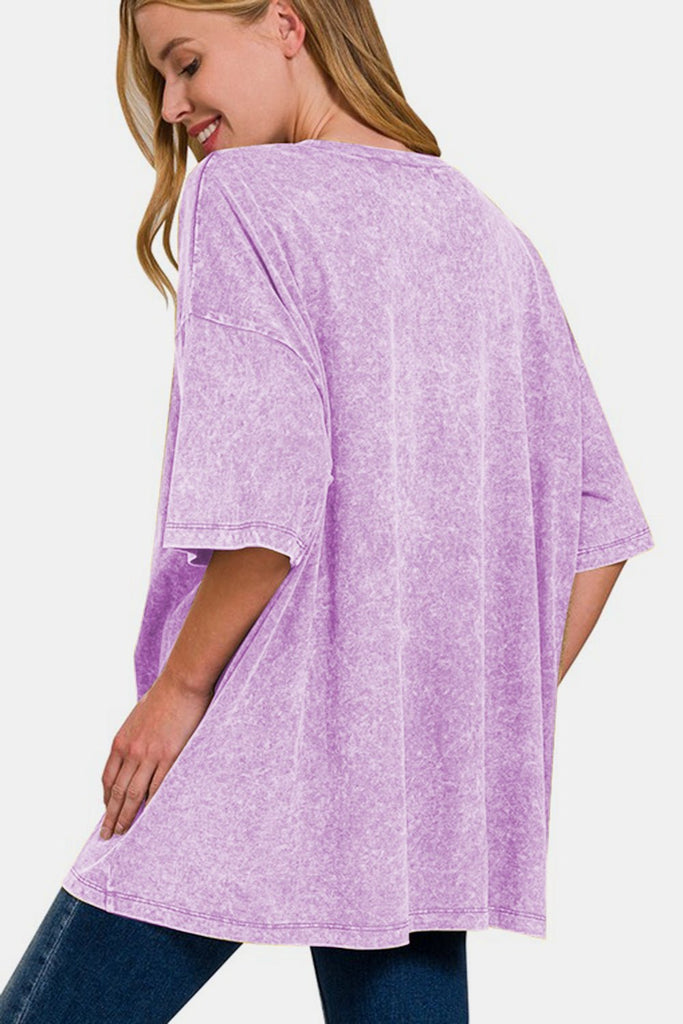 Zenana Full Size Washed Round Neck Drop Shoulder Oversized T-Shirt - The Edit LLC