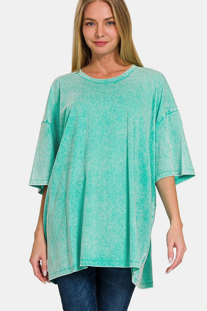 Zenana Full Size Washed Round Neck Drop Shoulder Oversized T-Shirt - The Edit LLC