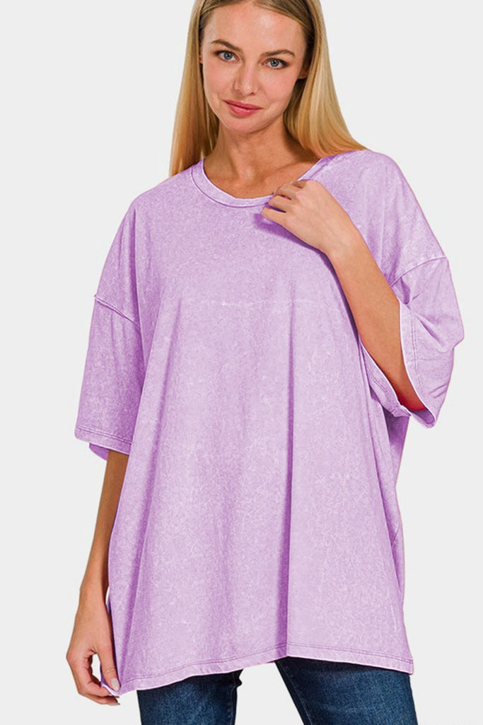 Zenana Full Size Washed Round Neck Drop Shoulder Oversized T-Shirt - The Edit LLC