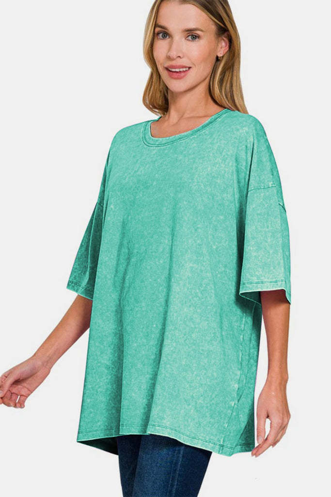 Zenana Full Size Washed Round Neck Drop Shoulder Oversized T-Shirt - The Edit LLC