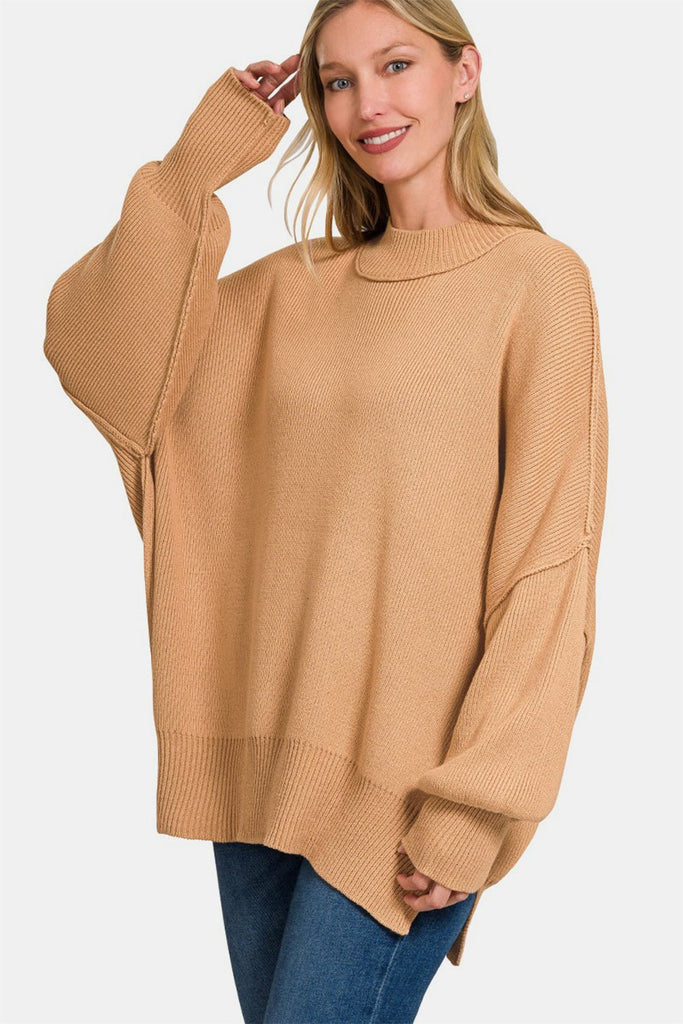 Zenana Side Sit Oversize Sweater - The Edit LLC