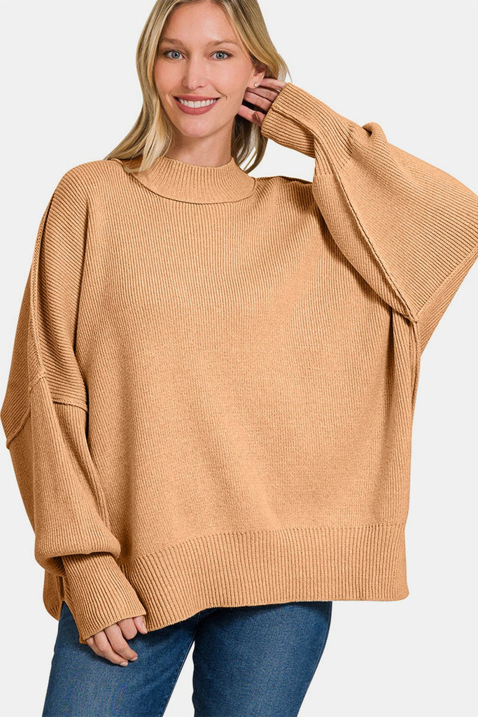 Zenana Side Sit Oversize Sweater - The Edit LLC