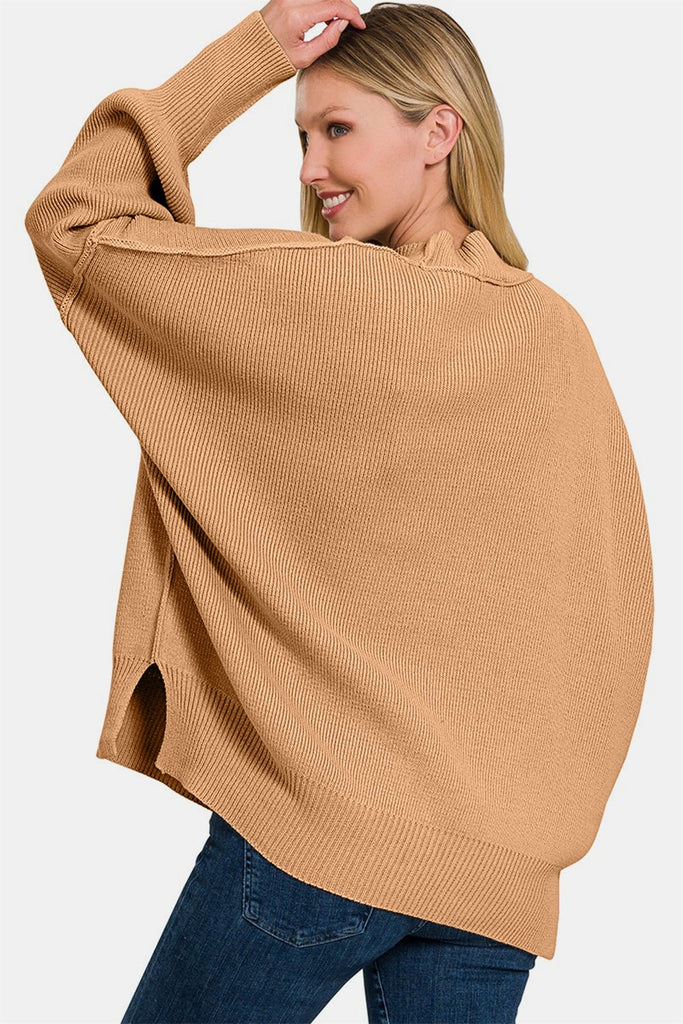 Zenana Side Sit Oversize Sweater - The Edit LLC