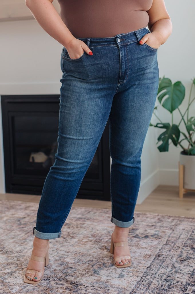 Amber Mid Rise Cuffed Slim Fit Jeans - The Edit LLC