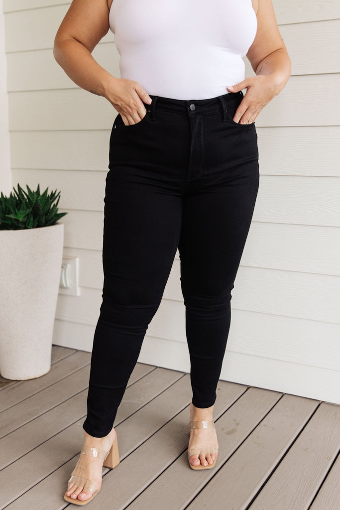 Audrey High Rise Control Top Classic Skinny Jeans in Black - The Edit LLC