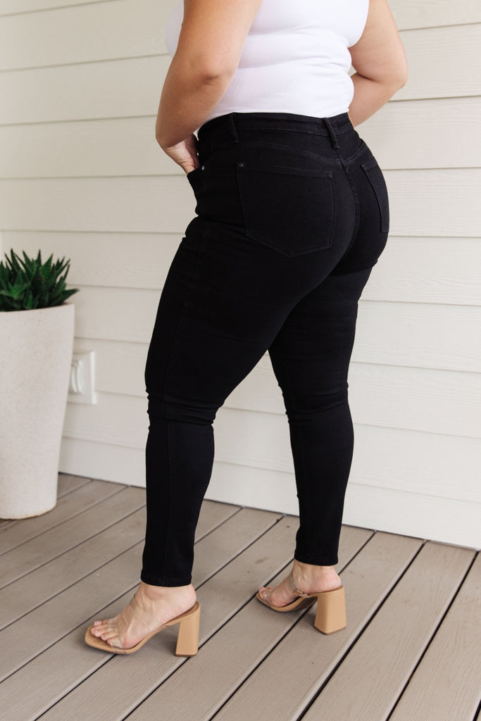 Audrey High Rise Control Top Classic Skinny Jeans in Black - The Edit LLC