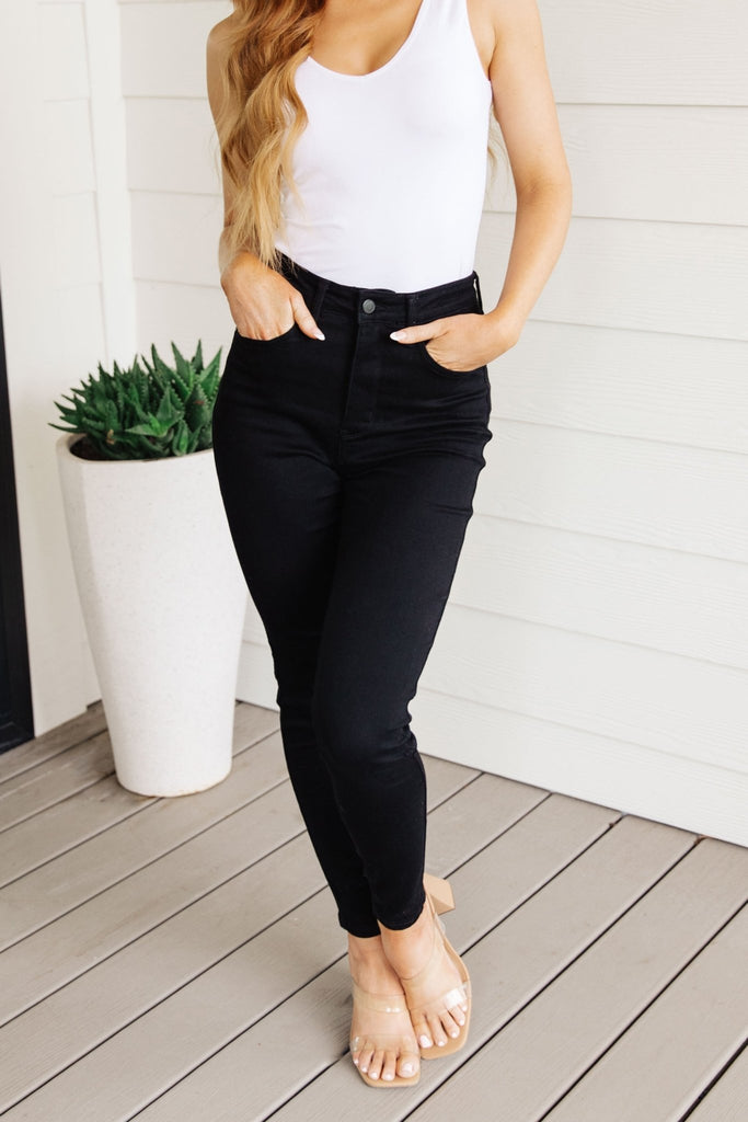 Audrey High Rise Control Top Classic Skinny Jeans in Black - The Edit LLC