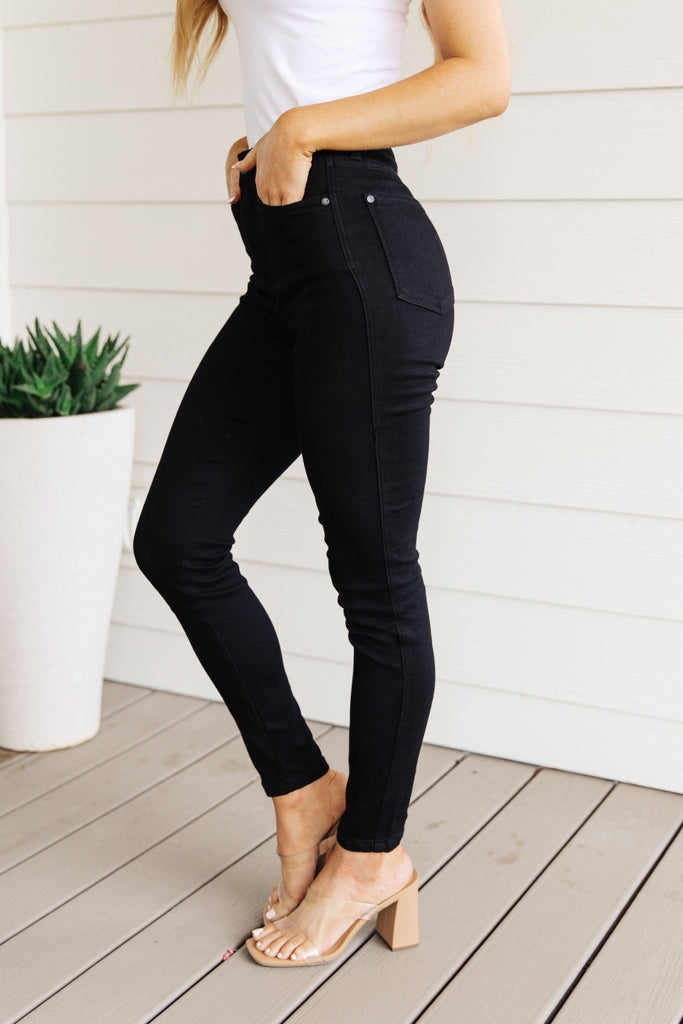 Audrey High Rise Control Top Classic Skinny Jeans in Black - The Edit LLC