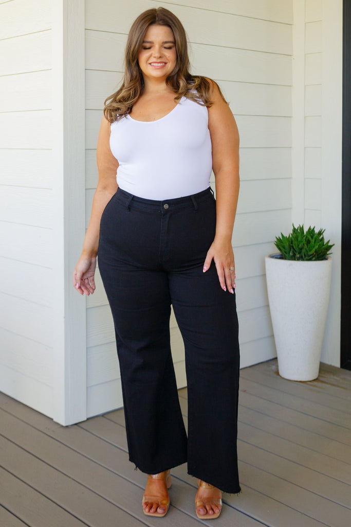 August High Rise Wide Leg Crop Jeans in Black - The Edit LLC